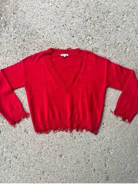 Dolls Kill Wild Honey Distressed Cropped Top V Neck Sweater